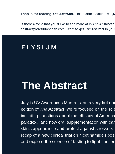 Plus, American v. European sunscreen, new NR research, and more. Thanks for reading The Abstract. This month's edition is 1423 words, about a 6-minute read. Is there a topic that you'd like to