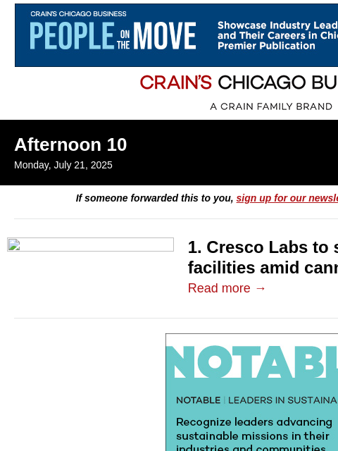 crainalerts newsletter: Cresco Labs exits a big cannabis market