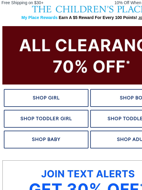 childrensplace newsletter: 70% OFF C-L-E-A-R-A-N-C-E 💥