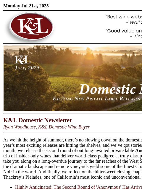klwines newsletter: Domestic News: One of Our Biggest Releases of the ...