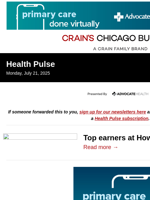 crainalerts newsletter: Top salaries at Howard Brown