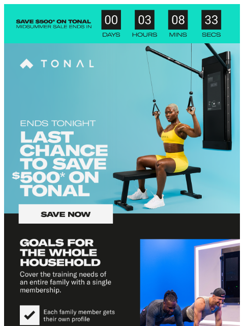 tonal newsletter: $500 savings ends tonight