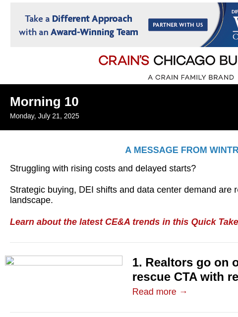 crainalerts newsletter: Realtors battle CTA real estate tax plan