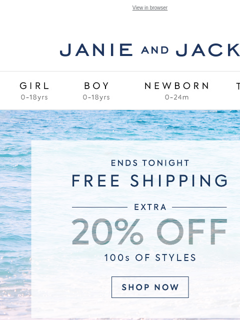 janieandjack newsletter: Just a few hours left for free shipping