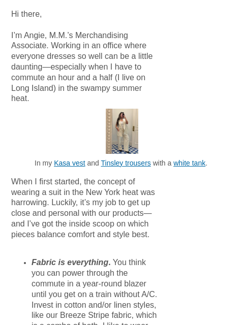 mmlafleur newsletter: How to suit up without melting down.