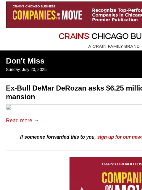 crainalerts newsletter: Ex-Bull DeMar DeRozan lists River North mansion