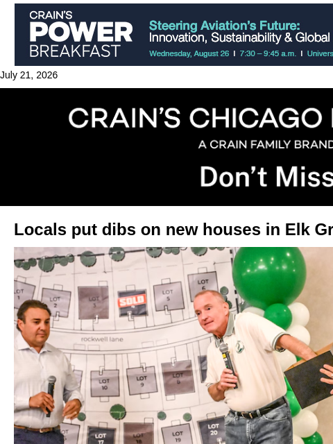 crainalerts newsletter: In this lottery, a new home is the jackpot