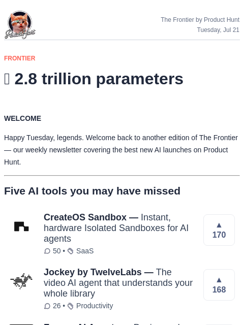 producthunt newsletter: 🧠 2.8 trillion parameters