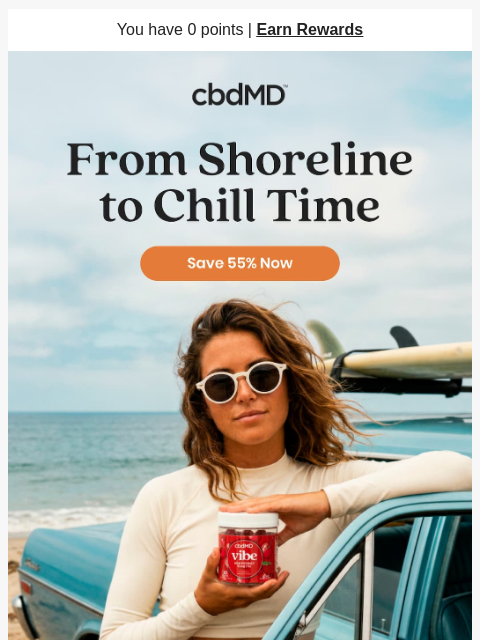 cbdmd newsletter: 55% Off for Your Coastal Chill