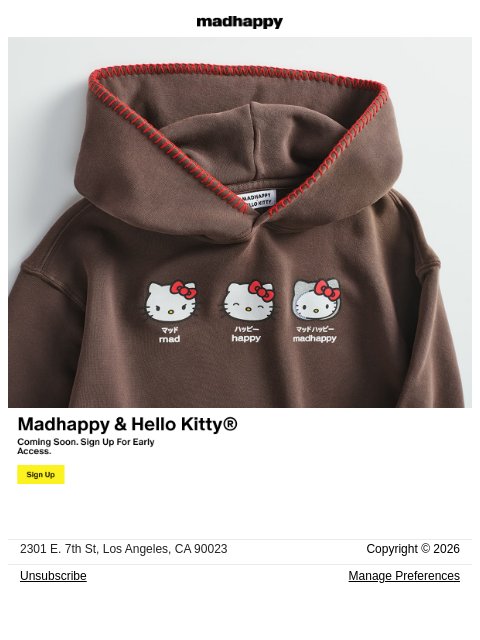 madhappy newsletter: Coming Soon: Madhappy & Hello Kitty®