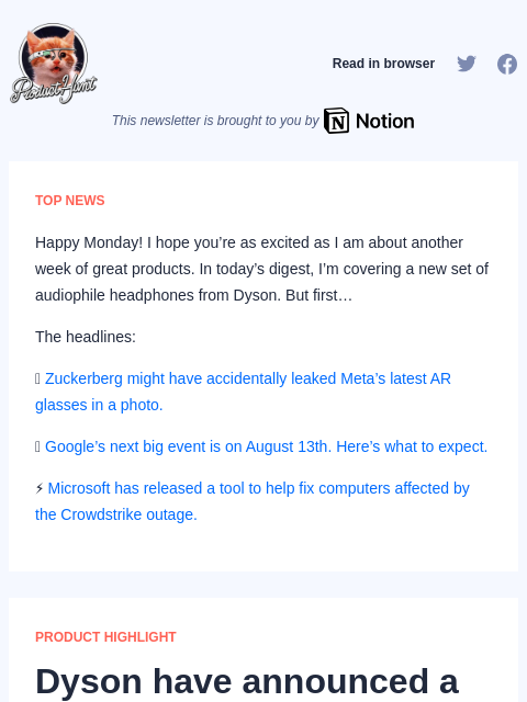 Happy Monday! I hope you're as excited as I am about another week of great products. In today's digest, I'm... Product Hunt Read in browser This newsletter is brought to you by TOP NEWS