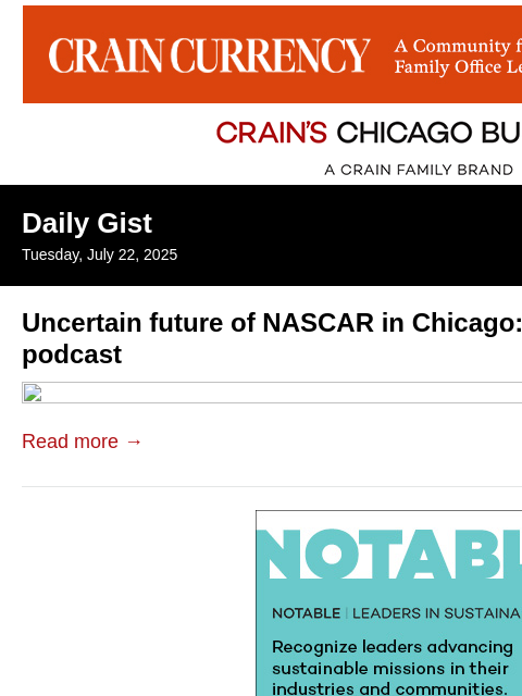 crainalerts newsletter: Uncertain future of NASCAR in Chicago: Crain's Dai...