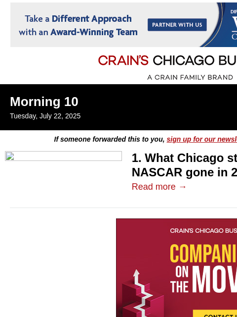 crainalerts newsletter: The tradeoffs of NASCAR leaving Chicago