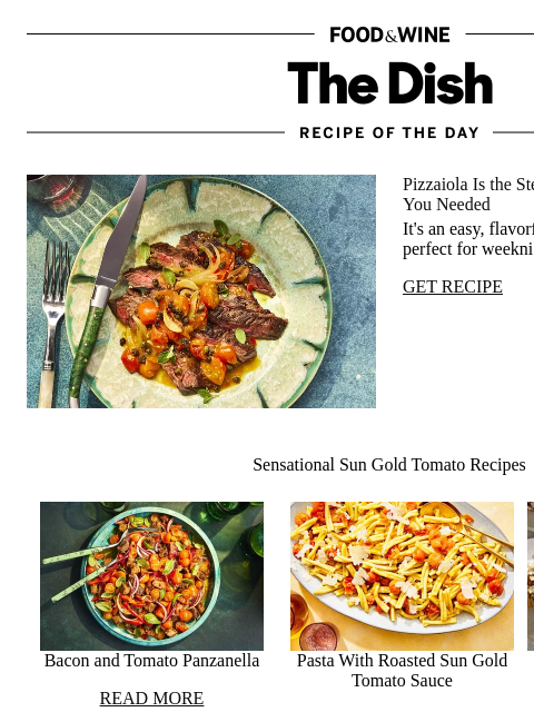 foodandwine newsletter: Steak Pizzaiola