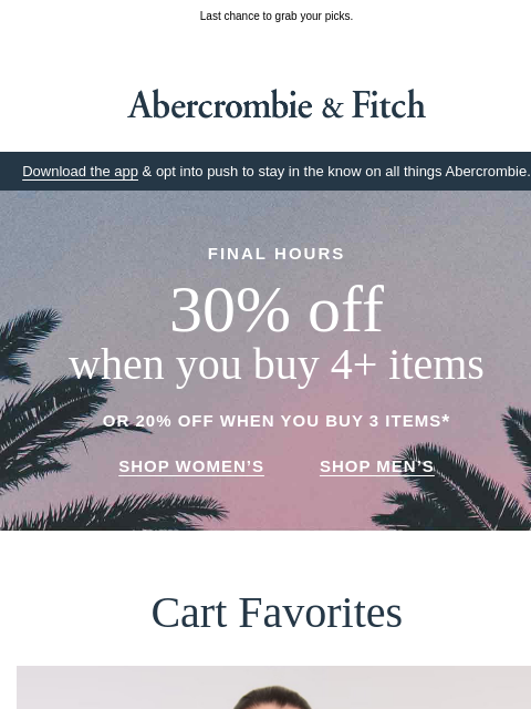 abercrombie newsletter: Final countdown for 30% OFF.