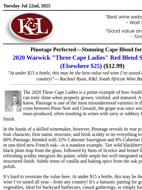 klwines newsletter: 92 Points, 50% Off—South Africa’s Best Buy Now Jus...
