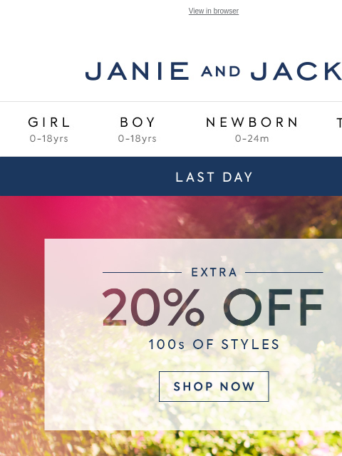 janieandjack newsletter: Now's your chance: extra 20% off all her favorites