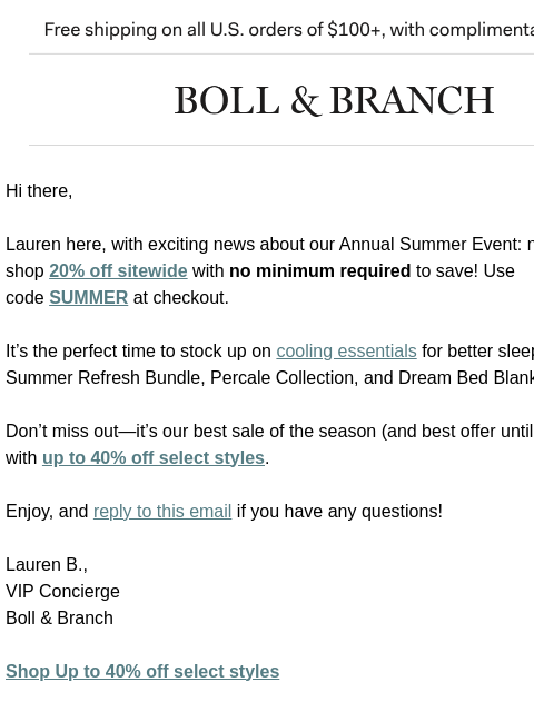 bollandbranch newsletter: Just in: No minimum necessary!