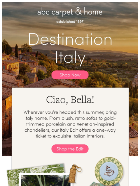 abchome newsletter: Today's Drop? The Italy Edit