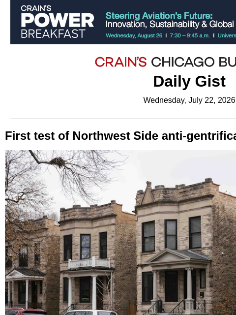 crainalerts newsletter: First test of Northwest Side anti-gentrification l...
