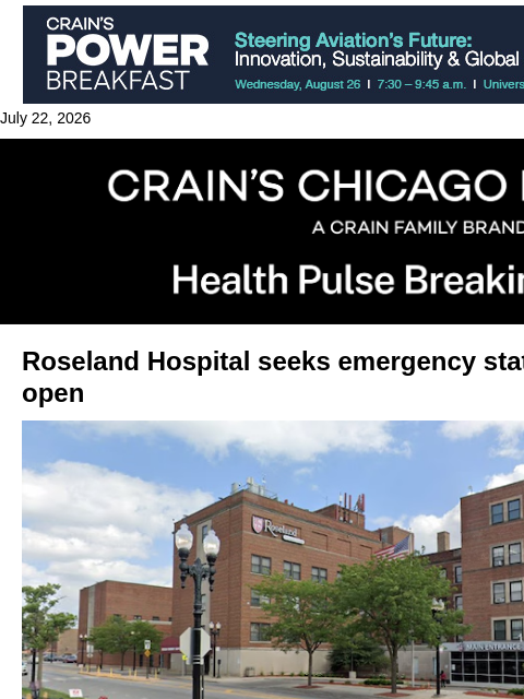 crainalerts newsletter: South Side hospital in payroll scramble
