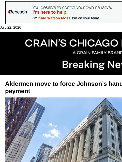 crainalerts newsletter: Alders aim to force mayor's hand on pension paymen...