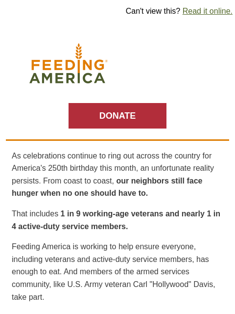feedingamerica newsletter: How Army Vet Carl gives back