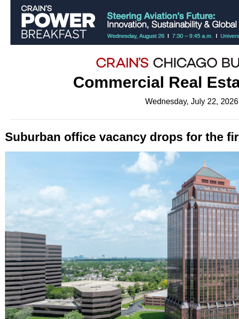 crainalerts newsletter: Suburban office vacancy takes a dip