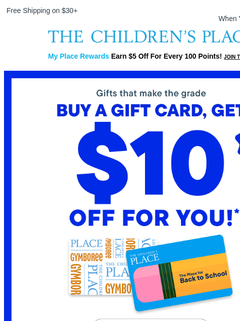childrensplace newsletter: Class Is Back… and So Is Your $10 Off 📚