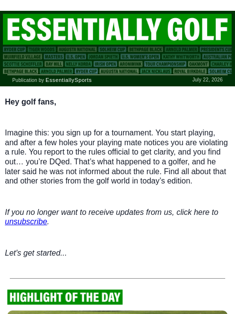 newsbreakexpress newsletter: Self-Reporting Ends in Costly DQ for Golfer