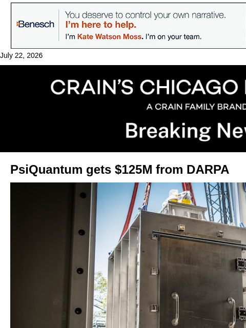 crainalerts newsletter: Feds give Chicago quantum player a $125M vote of c...