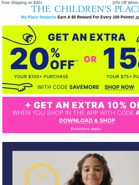 childrensplace newsletter: Deal Stack: Activewear up to 40% Off + EXTRA 20% o...