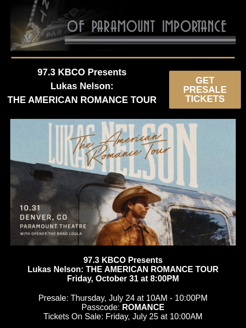 kroenkeentertainment newsletter: JUST ANNOUNCED: Lukas Nelson | Matteo Bocelli