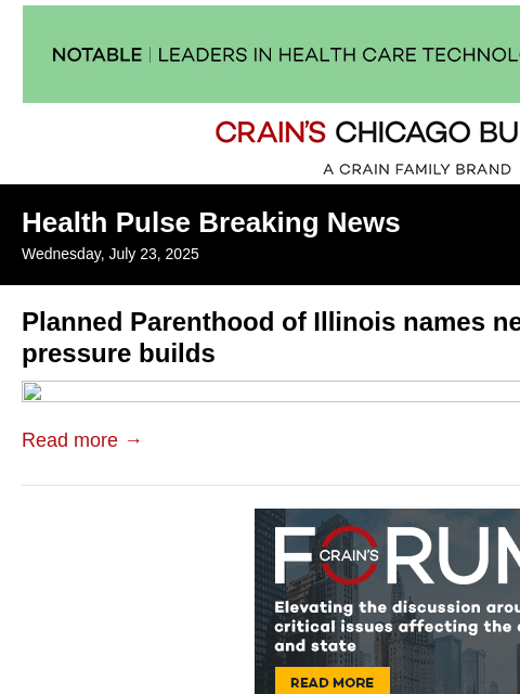 crainalerts newsletter: Planned Parenthood of Illinois names CEO