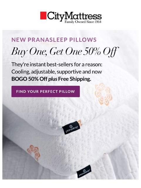 citymattress newsletter: Our #1 Pillow is now BOGO 50% off