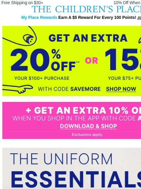 childrensplace newsletter: Uniform Must-Haves $5 & up – While Supplies Last!