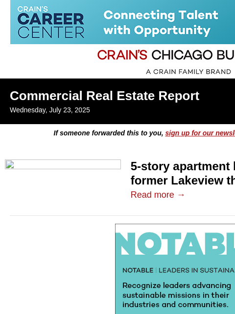 crainalerts newsletter: Apartments proposed at Lakeview theater site