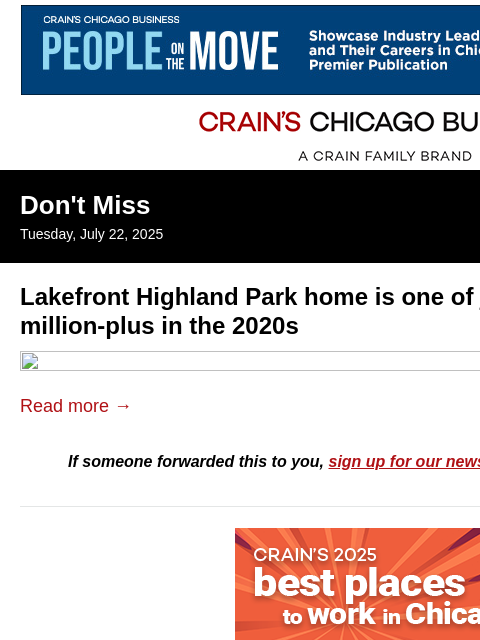 crainalerts newsletter: Rare $5.75M Highland Park lakefront sale