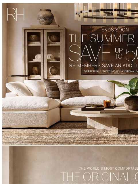 rh newsletter: Enjoy Up to 50% Off Sofas, Sectionals & Chairs. Th...