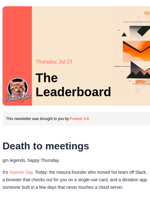 producthunt newsletter: 😸 Death to meetings