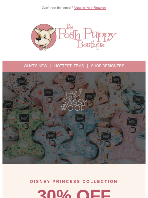poshpuppyboutique newsletter: 👑 30% Off Disney Princess Collection — TODAY Only