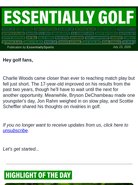 newsbreakexpress newsletter: Another Heartbreak for Charlie Woods
