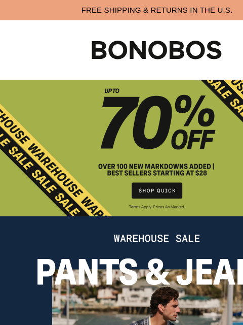 bonobos newsletter: Pants In Your Size Up to 70% Off