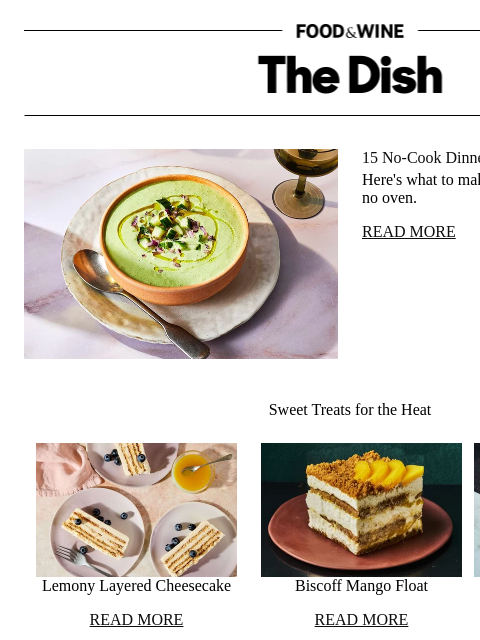 foodandwine newsletter: 15 No-Cook Dinner Recipes to Beat the Heat