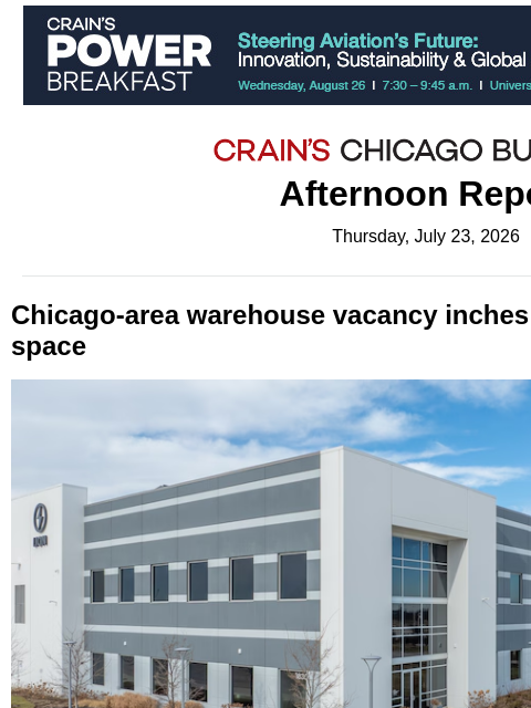 crainalerts newsletter: Companies ditch excess warehouse space​