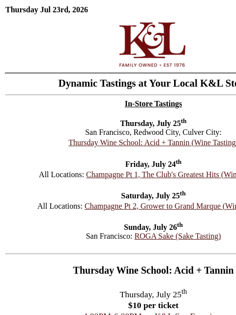 klwines newsletter: Wine School is in Session, Champagne Club's Greate...