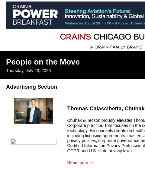 crainalerts newsletter: Crain's Chicago Business - People on the Move