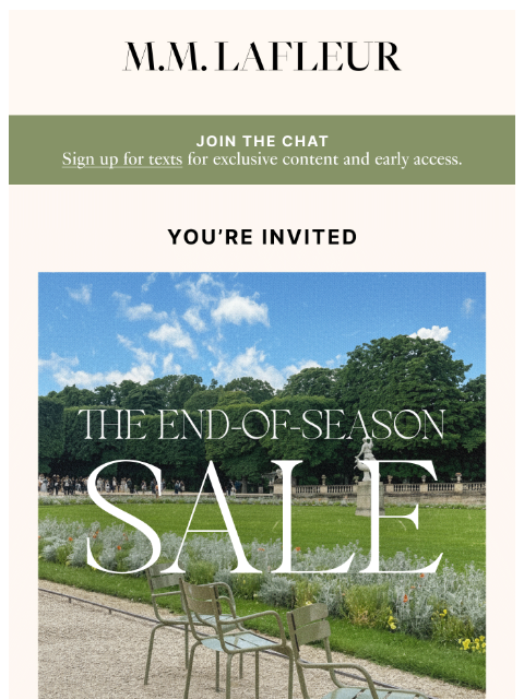 mmlafleur newsletter: INVITE: The End-of-Season Sale starts now.