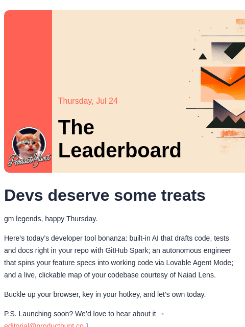 producthunt newsletter: 😸 Supercharged developer tools