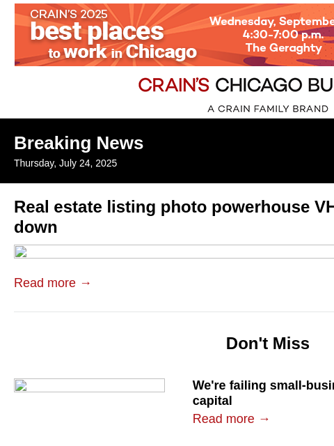 crainalerts newsletter: VHT Studios shutting down